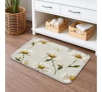 Tapete de baño floral de secado rápido con diseño floral de crisantemo, elegante tapete de ducha antideslizante con flores blancas, absorbente, tapete de baño lavable decorativo de primavera para baño