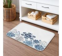 Tapete de baño floral de secado rápido, con patrón de flores azules y grises, absorbente, antideslizante, tapete de ducha lavable de franela de primavera para baño, inodoro, baño, decorativo, 50.8 x