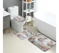 Tapete de baño floral de secado rápido, diseño abstracto moderno de hojas, absorbente, antideslizante, tapete decorativo de franela lavable para baño, inodoro, baño, juego de 3 piezas