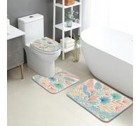 Tapete de baño floral de secado rápido, diseño de hojas tropicales bohemias, absorbente, antideslizante, decoración de primavera, alfombras de baño lavables para baño, inodoro, baño, juego de 3 piezas