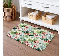 Tapete de baño floral de secado rápido, diseño floral de Navidad, hojas verdes, absorbente, antideslizante, tapete decorativo de invierno de franela lavable para baño, inodoro, baño, 20 x 32 pulgadas
