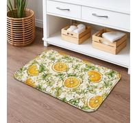 Tapete de baño floral de secado rápido, diseño floral vintage de hojas de limón naranja, absorbente, antideslizante, tapete de ducha decorativo de primavera de franela lavable para baño, inodoro, baño