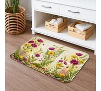 Tapete de baño floral de secado rápido, diseño vintage de flores amarillas melocotón, absorbente, antideslizante, tapete de ducha decorativo de franela lavable para baño, inodoro, baño, 20 x 32