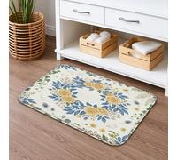 Tapete de baño floral de secado rápido, diseño vintage de flores amarillas y azules, absorbente, antideslizante, tapete decorativo de franela lavable para baño, inodoro, baño, 16 x 24 pulgadas
