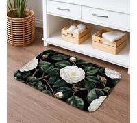Tapete de baño floral de secado rápido, diseño vintage de plantas de camelia blanca, absorbente, antideslizante, tapete decorativo de franela lavable para baño, inodoro, baño, 20 x 32 pulgadas