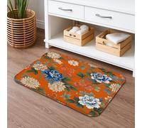 Tapete de baño floral de secado rápido, elegante patrón de flores azules y crema, absorbente y antideslizante, tapete decorativo de franela lavable para baño, inodoro, baño, 20 x 32 pulgadas