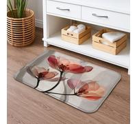 Tapete de baño floral de secado rápido, elegante tapete de ducha antideslizante absorbente de flor de melocotón, tapete decorativo de franela lavable para baño, inodoro, baño, 20 x 32 pulgadas