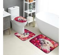 Tapete de baño floral de secado rápido, patrón vibrante de buganvillas de melocotón, absorbente, antideslizante, tapete decorativo de franela lavable para baño, inodoro, baño, juego de 3 piezas