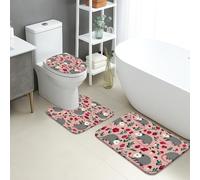 Tapete de baño floral juguetón de secado rápido, absorbente de flores y zarigüeya, tapete de ducha antideslizante decorativo de franela lavable para baño, inodoro, baño, juego de 3 piezas