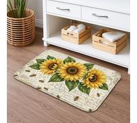 Tapete de baño floral vintage de secado rápido con diseño de girasoles, flores amarillas rústicas, absorbente, antideslizante, tapete de ducha decorativo de verano lavable para baño, inodoro, baño, 16