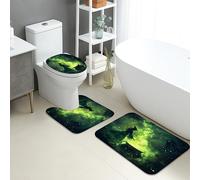 Tapete de baño luminoso de secado rápido, absorbente y antideslizante, de franela de Halloween, lavable, para baño, decoración de 3 piezas, color verde bruja