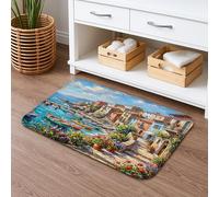 Tapete de baño mediterráneo costero de secado rápido, absorbente y antideslizante, tapete decorativo de verano de franela lavable para baño, inodoro, baño, 16 x 24 pulgadas