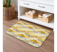 Tapete de baño ondulado de secado rápido, amarillo gris, abstracto, absorbente, antideslizante, moderno, de franela, lavable, para baño, inodoro, decorativo, 16 x 24 pulgadas
