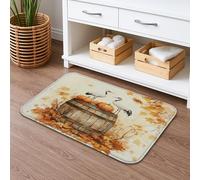 Tapete de baño otoñal de secado rápido, absorbente de calabaza rústica y cigüeña, antideslizante, de franela de otoño, lavable, para decoración de baño, 40,6 x 61 cm