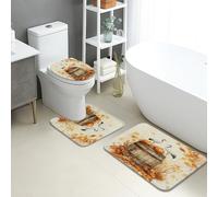 Tapete de baño otoñal de secado rápido, absorbente de calabaza rústica y cigüeña, tapete de ducha antideslizante, de franela de otoño, lavable, para baño, decorativo, juego de 3 piezas