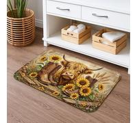 Tapete de baño rústico floral de vaca de secado rápido, diseño vintage de botas de girasol absorbente, antideslizante, alfombra de baño lavable para baño, inodoro, baño, decoración de 20 x 32 pulgadas
