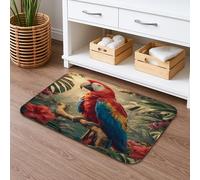Tapete de baño tropical de guacamayo escarlata, antideslizante, con patrón vibrante de loro de la selva, tapete de ducha de espuma viscoelástica, decorativo, absorbente, de 16 x 24 pulgadas