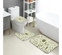 Tapete de baño vintage botánico de secado rápido, absorbente y antideslizante, con patrón de vegetales verdes, tapete decorativo de franela lavable para baño, inodoro, baño, juego de 3 piezas