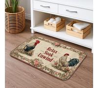 Tapete de baño vintage floral de secado rápido, absorbente y antideslizante, diseño de gallo y rosas, tapete de ducha rústico, lavable, para baño, inodoro, baño, decorativo, 40,6 x 60,9 cm