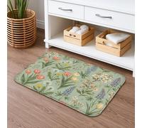 Tapete de baño vintage floral de secado rápido, elegante patrón de flores verdes, absorbente, antideslizante, tapete decorativo de franela lavable para baño, inodoro, baño, 20 x 32 pulgadas