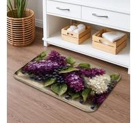Tapete de baño vintage floral de secado rápido, lilas violetas y flores blancas, antideslizante, alfombras de baño lavables con primavera para baño, inodoro, 16 x 24 pulgadas