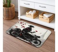 Tapete de baño vintage negro para motocicleta, diseño de pétalos de rosa floral, absorbente, antideslizante, romántica franela parisina, lavable, para decoración de baño, 20 x 32 pulgadas
