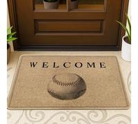 Tapete de béisbol para puerta, informal, deportivo, texto de bienvenida N/A, de goma beige, antideslizante, para casa, oficina, exterior, interior, entrada, decoración, 73 x 43 cm