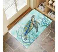 Tapete De Bienvenida con Algas Tortuga Marina, Antideslizante, Adecuado para Uso En Interiores Y Exteriores, Alfombra con Animales Marinos De Acuarela Dormitorios, Cocinas 80 x 120 cm