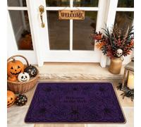 Tapete de bienvenida con diseño de araña, diseño de telaraña, de bienvenida, Halloween, color violeta, lavable, de perfil bajo, para el hogar, interior y exterior, decoración de porche, 73 x 43 cm