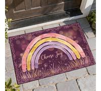Tapete de bienvenida con diseño de arcoíris, con halo de hierba, primavera, violeta, antideslizante, atrapasuciedad, para piso, entrada, decoración para porche, baño, oficina, 73 x 43 cm