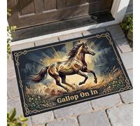 Tapete de bienvenida con diseño de caballo, diseño de hierba rústica occidental, color marrón, lavable, perfil bajo, decoración del hogar para entrada, porche al aire libre, balcón, 29 x 17 pulgadas