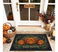 Tapete de bienvenida con diseño de calabazas, enredaderas espeluznantes de Halloween, color negro, antideslizante, para entrada, porche, baño, oficina, 29 x 17 pulgadas
