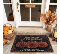 Tapete de bienvenida con diseño de calabazas, hojas de texto rústico otoñal, naranja, goma, antideslizante, decorativo, para el hogar, interior, exterior, entrada, porche, decoración de 29 x 17