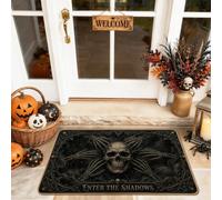 Tapete de bienvenida con diseño de calavera, diseño gótico de hojas oscuras para Halloween, goma negra, antideslizante, decoración de entrada, porche, baño, oficina, 29 x 17 pulgadas