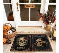 Tapete de bienvenida con diseño de calavera gótica vintage con texto rosa para Halloween, negro, antideslizante, atrapasuciedad, para el hogar, interior, exterior, entrada, porche, decoración de 73 x