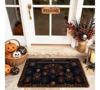 Tapete de bienvenida con diseño de calavera, texto de araña espeluznante de Halloween, negro, antideslizante, para decoración de suelo, exterior, puerta delantera, entrada, patio, 73 x 43 cm