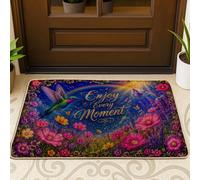 Tapete de bienvenida con diseño de colibrí, flores vibrantes, mariposa, primavera, violeta, antideslizante, atrapasuciedad, para casa, oficina, exterior, interior, entrada, decoración, 29 x 17