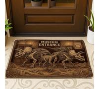 Tapete de bienvenida con diseño de dinosaurio, vintage, rústico, con diseño de esqueleto museo, ninguno marrón, lavable, de perfil bajo, para debajo de la puerta, decoración al aire libre para puerta