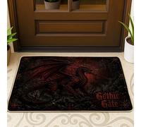 Tapete de bienvenida con diseño de dragón, alas de puerta de fantasía, Halloween, color rojo, lavable, de perfil bajo, para casa, oficina, exterior, interior, entrada, decoración, 73 x 43 cm