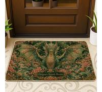 Tapete de bienvenida con diseño de dragón, alas florecientes de fantasía, primavera, verde, goma antideslizante, decoración al aire libre para puerta delantera, entrada, patio, 73 x 43 cm