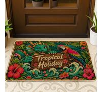 Tapete de bienvenida con diseño de dragón tropical, loro vibrante, hibisco, verano, verde, antideslizante, atrapasuciedad, tapete decorativo para el hogar, interior y exterior, decoración de porche