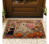 Tapete de bienvenida con diseño de fantasma, calabazas de gato para Halloween, naranja, goma antideslizante, decoración de entrada para porche delantero, baño, oficina, 29 x 17 pulgadas
