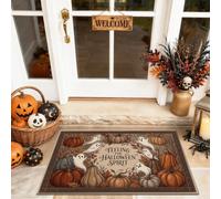 Tapete de bienvenida con diseño de fantasma, calabazas festivas de temporada, texto de Halloween, naranja, antideslizante, decoración de entrada para porche delantero, baño, oficina, 29 x 17 pulgadas