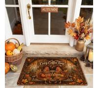 Tapete de bienvenida con diseño de gallos y hojas rústicas de temporada, calabazas, otoño, marrón, goma, antideslizante, decoración del hogar, para entrada, porche al aire libre, balcón, 29 x 17