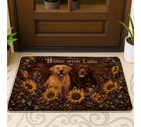 Tapete de bienvenida con diseño de girasol, madera rústica de lavanda, no marrón, antideslizante, atrapasuciedad, decoración del hogar, para entrada, porche al aire libre, balcón, 73 x 43 cm