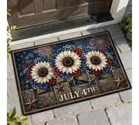 Tapete de bienvenida con diseño de girasol, patriótico, rústico, fuegos artificiales, estrellas, julio, azul marino, antideslizante, para decoración del hogar, entrada, porche al aire libre, balcón