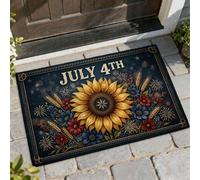 Tapete de bienvenida con diseño de girasoles, fuegos artificiales rústicos de trigo, amarillo julio, lavable, perfil bajo, decoración de entrada para porche delantero, baño, oficina, 29 x 17 pulgadas