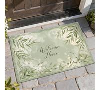 Tapete de bienvenida con diseño de hojas, natural, moderno, con burbujas de bienvenida, color verde primavera, antideslizante, para debajo de la puerta, decoración al aire libre para puerta delantera