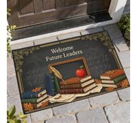 Tapete de bienvenida con diseño de libros para puerta de regreso al campus, diseño clásico de frutas, color rojo, antideslizante, decoración de entrada para porche delantero, baño, oficina, 29 x 17