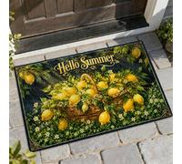 Tapete de bienvenida con diseño de limón, diseño vintage de hojas de verano, amarillo, antideslizante, atrapasuciedad, para el hogar, interior, exterior, entrada, porche, decoración de 29 x 17